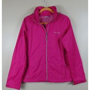 Columbia Jacket Womens L Pink Hooded Full Zip Windbreaker Lightweight Hiking
